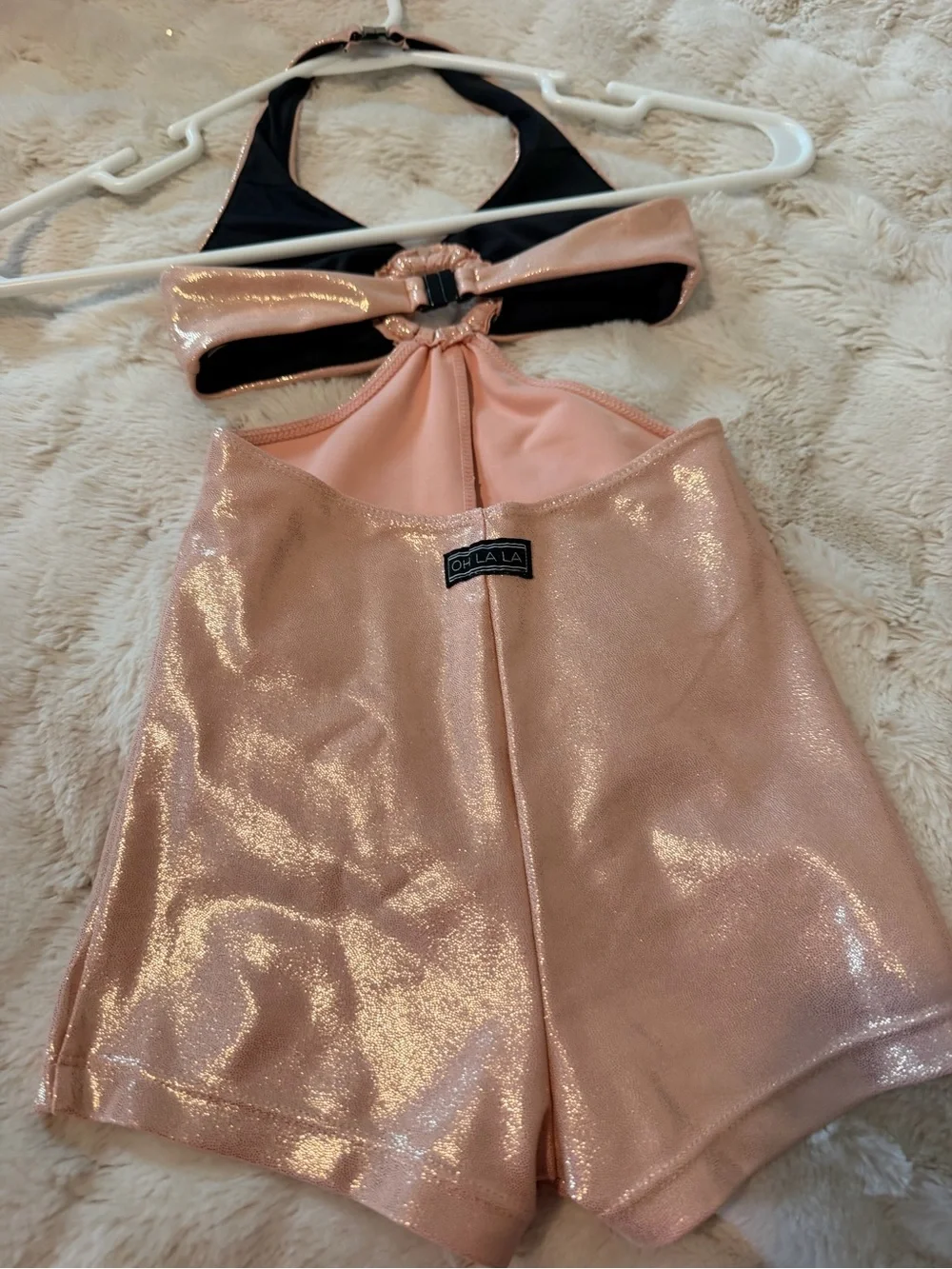 Shimmery Rose Gold Cutout Halter dance leotard